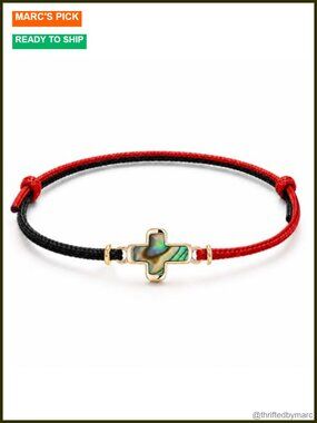 Handmade Braided Cross Bracelet 14K Gold-Plated Abalone Adjustable
